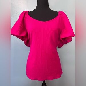 Ava & Viv Bright Pink Ruffle Sleeve Blouse